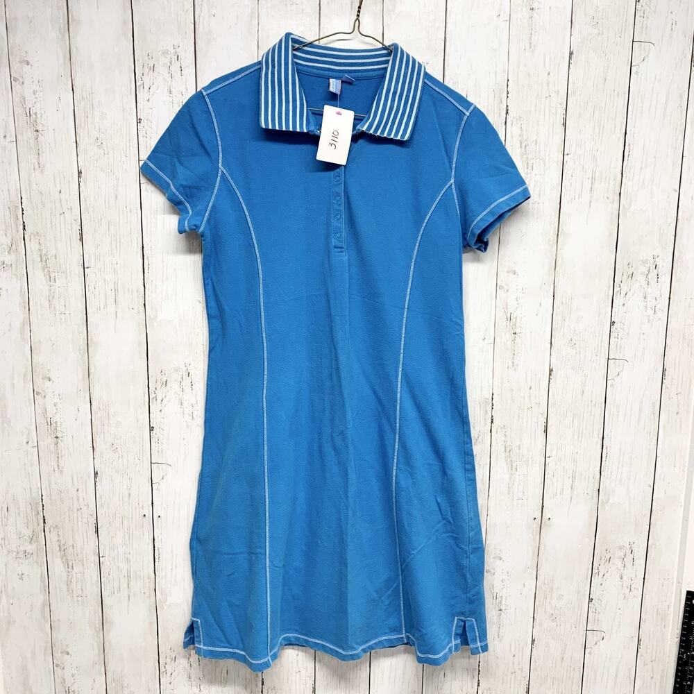 Side Ways Dress Women Large Blue Stripe Collared Knit Athletic Short Sleeve Midi